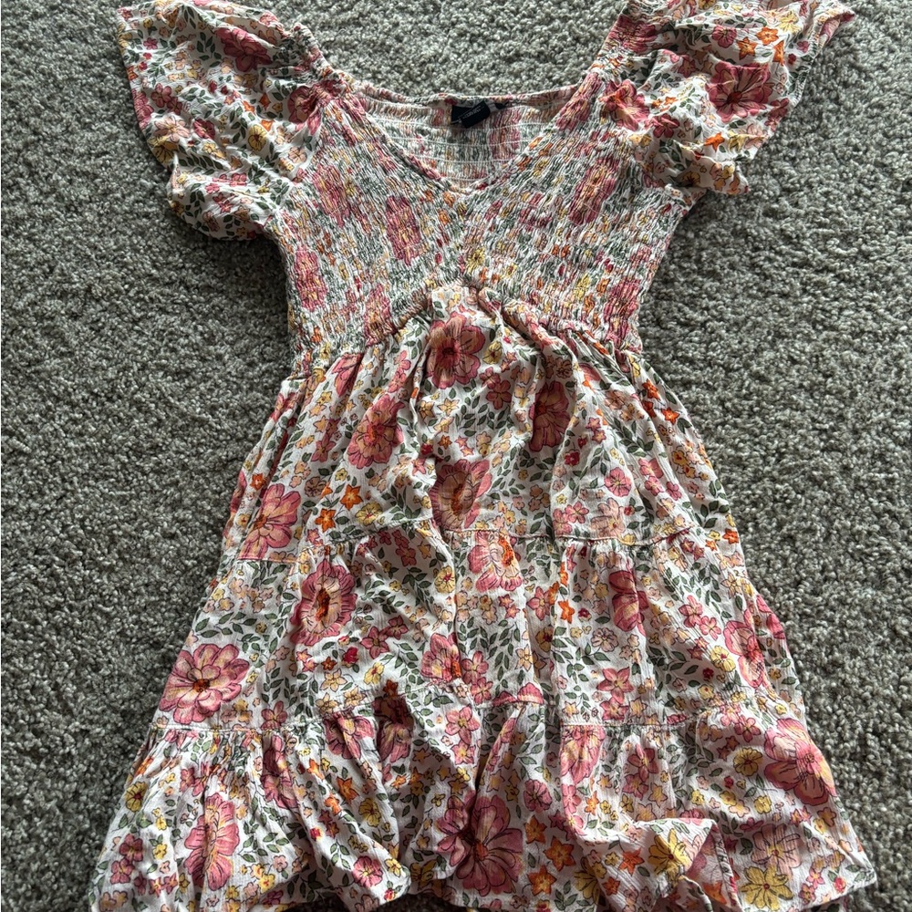 Angie Floral Midi Dress - Pink and Orange
